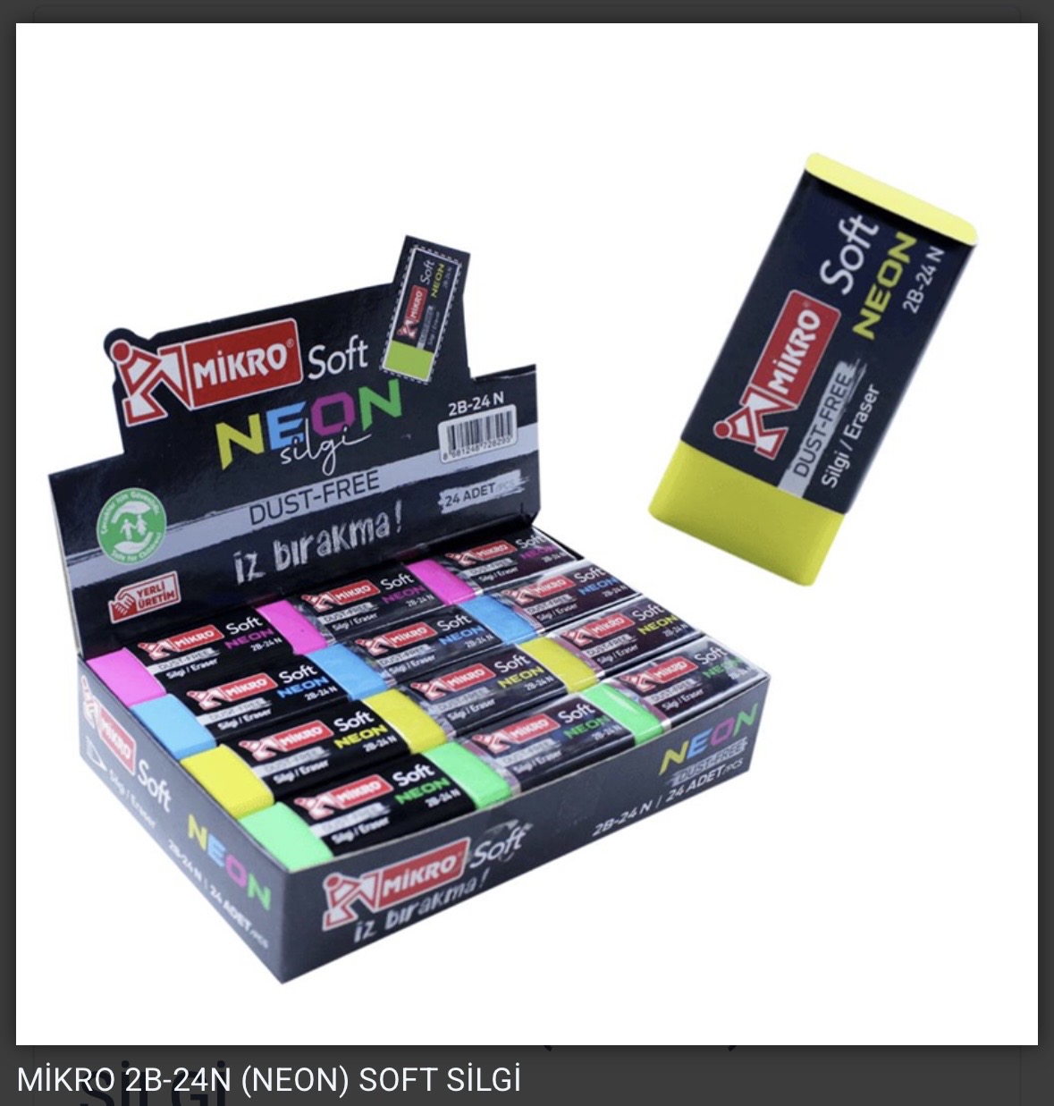 MİKRO NEON SİLGİ RENKLİ 2B *24