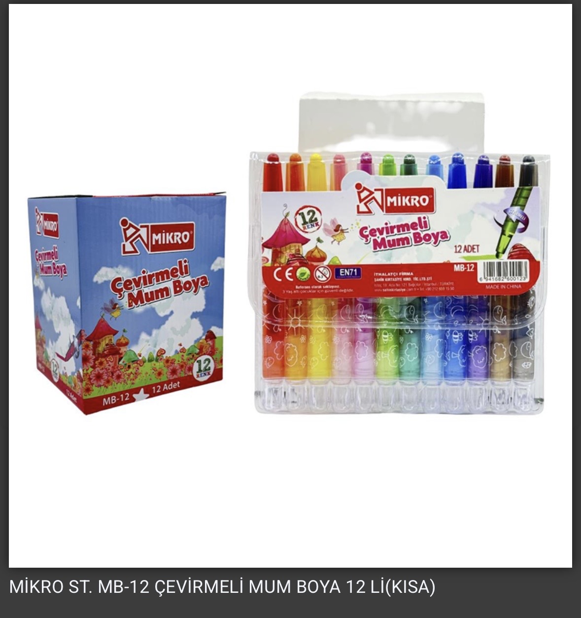 MİKRO ÇEVİRMELİ MUM BOYA 12 RENK KISA