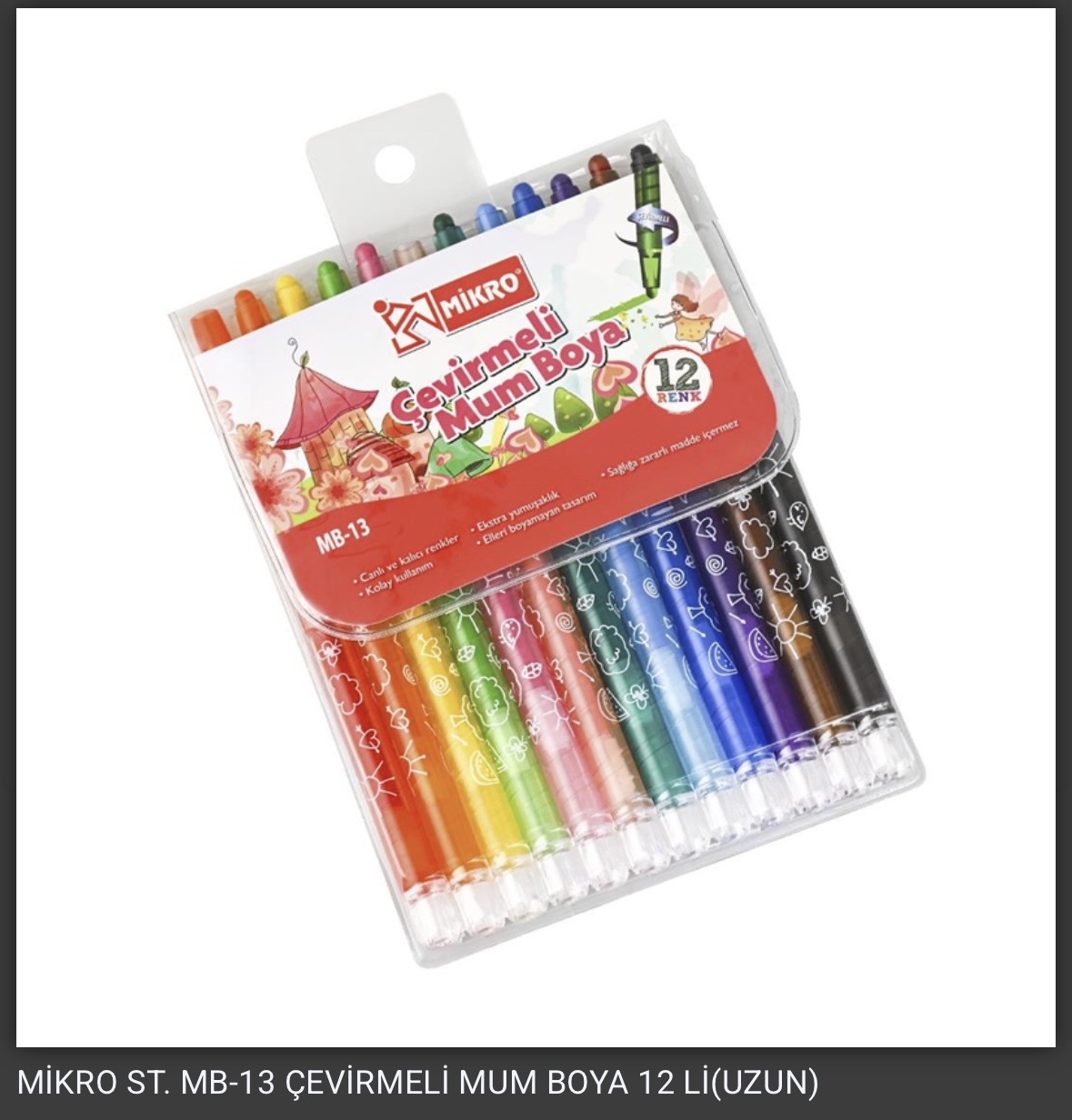 MİKRO ÇEVİRMELİ MUM BOYA 12 RENK UZUN