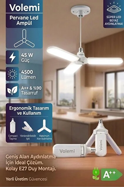 VOLEMİ 45W 3 KANAT PERVANE LED AMPUL