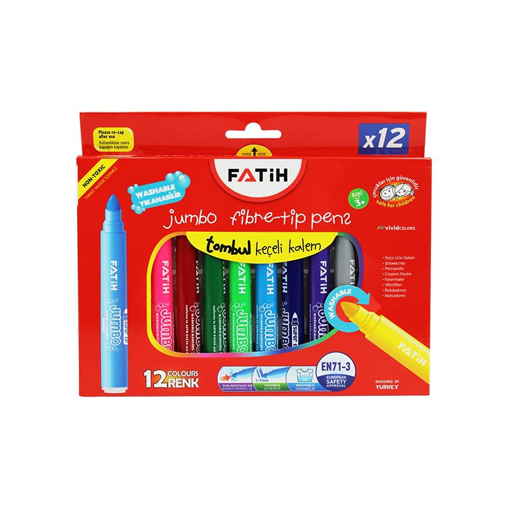 FATİH JUMBO KEÇELİ KALEM 12RENK *6