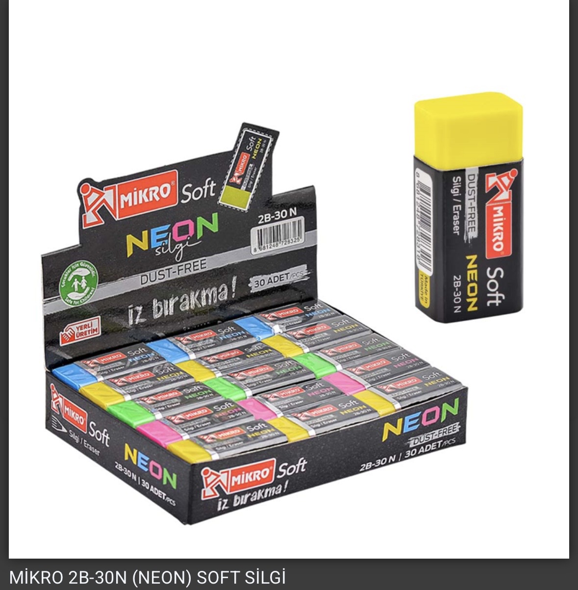 MİKRO NEON SİLGİ RENKLİ 2B *30